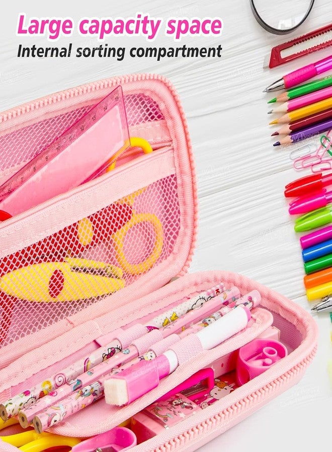 PEACORA 3D Unicorn Large Capacity Pencil Case Compass with Compartments, School Supply Organizer for Students, Stationery Box Cosmetic Zip Pouch Bag (Half Unicorn Star Pouch Small (Pink)) - Image 4